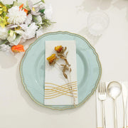 10 Round Plastic Dinner Plates with Gold Scalloped Rim - Disposable Tableware