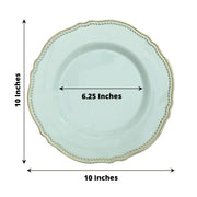 10 Round Plastic Dinner Plates with Gold Scalloped Rim - Disposable Tableware