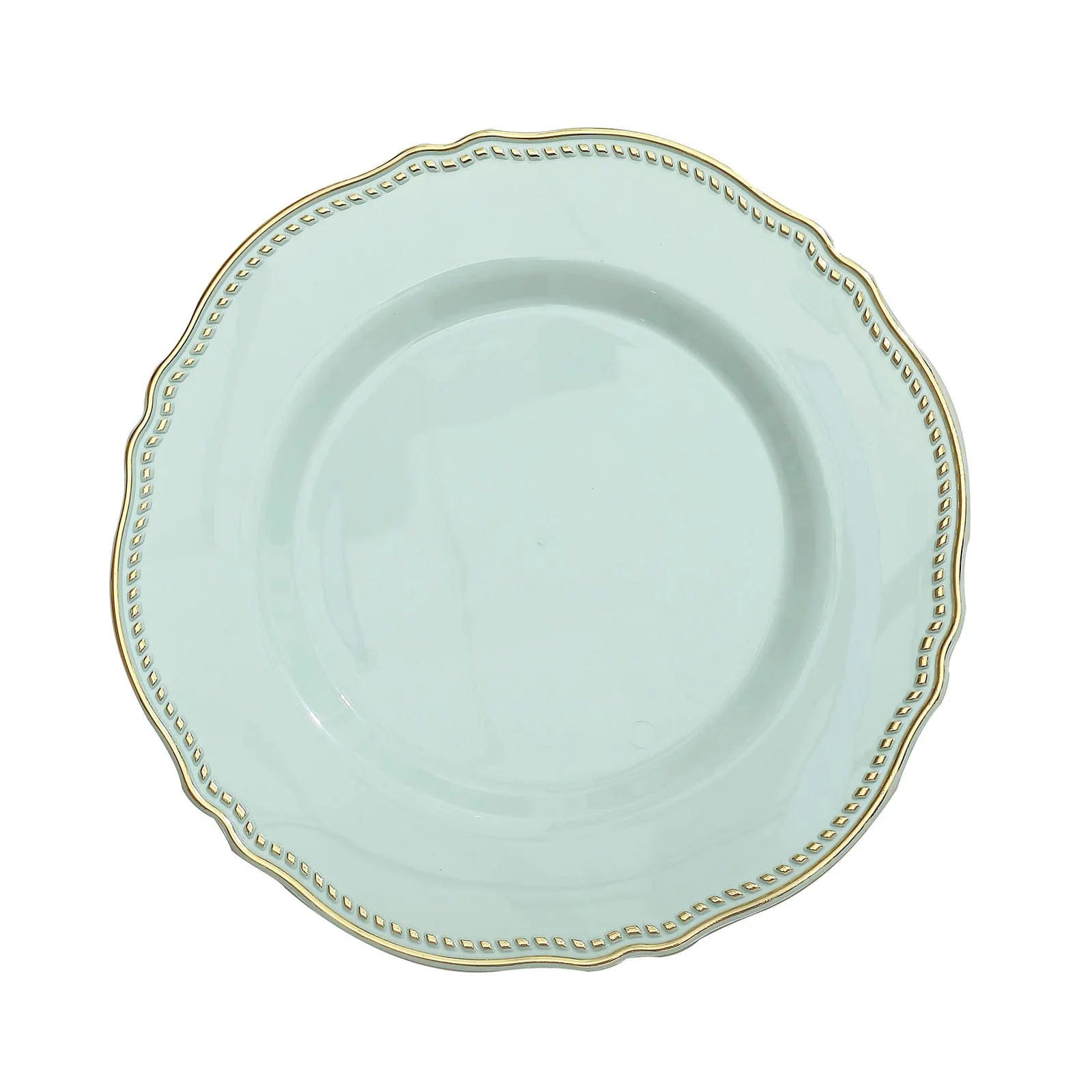 10 Round Plastic Dinner Plates with Gold Scalloped Rim - Disposable Tableware
