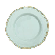 10 Round Plastic Dinner Plates with Gold Scalloped Rim - Disposable Tableware