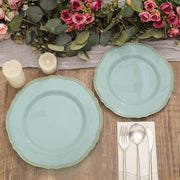 10 Round Plastic Dinner Plates with Gold Scalloped Rim - Disposable Tableware