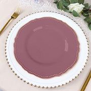 10 Round Plastic Dinner Plates with Gold Scalloped Rim - Disposable Tableware