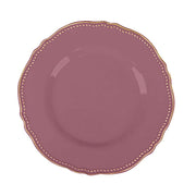 10 Round Plastic Dinner Plates with Gold Scalloped Rim - Disposable Tableware