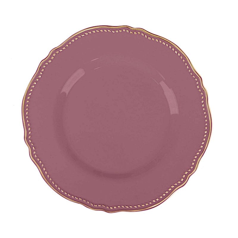 10 Round Plastic Dinner Plates with Gold Scalloped Rim - Disposable Tableware