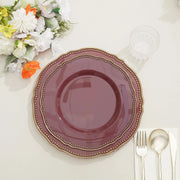 10 Round Plastic Dinner Plates with Gold Scalloped Rim - Disposable Tableware