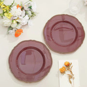 10 Round Plastic Dinner Plates with Gold Scalloped Rim - Disposable Tableware