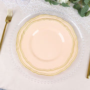 10 Round Plastic Dinner Plates with Gold Scalloped Rim - Disposable Tableware