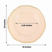 10 Round Plastic Dinner Plates with Gold Scalloped Rim - Disposable Tableware