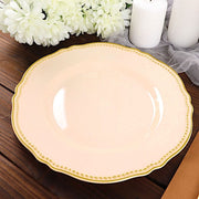 10 Round Plastic Dinner Plates with Gold Scalloped Rim - Disposable Tableware