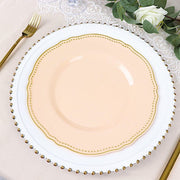 10 Round Plastic Dinner Plates with Gold Scalloped Rim - Disposable Tableware