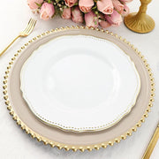10 Round Plastic Dinner Plates with Gold Scalloped Rim - Disposable Tableware