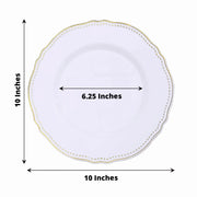 10 Round Plastic Dinner Plates with Gold Scalloped Rim - Disposable Tableware