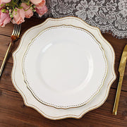 10 Round Plastic Dinner Plates with Gold Scalloped Rim - Disposable Tableware