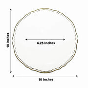 10 Round Plastic Dinner Plates with Gold Scalloped Rim - Disposable Tableware
