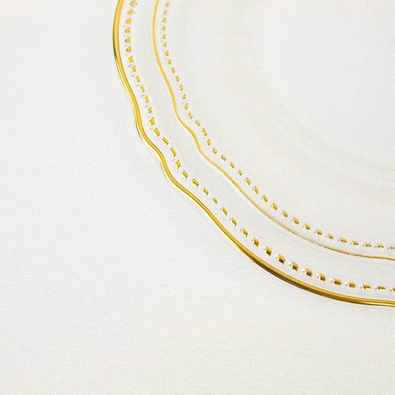 10 Round Plastic Dinner Plates with Gold Scalloped Rim - Disposable Tableware