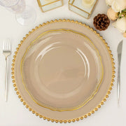 10 Round Plastic Dinner Plates with Gold Scalloped Rim - Disposable Tableware