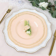 10 Round Plastic Dinner Plates with Gold Scalloped Rim - Disposable Tableware