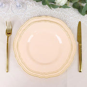 10 Round Plastic Dinner Plates with Gold Scalloped Rim - Disposable Tableware