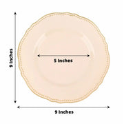 10 Round Plastic Dinner Plates with Gold Scalloped Rim - Disposable Tableware
