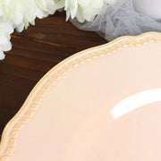 10 Round Plastic Dinner Plates with Gold Scalloped Rim - Disposable Tableware