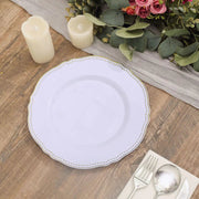 10 Round Plastic Dinner Plates with Gold Scalloped Rim - Disposable Tableware