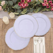 10 Round Plastic Dinner Plates with Gold Scalloped Rim - Disposable Tableware