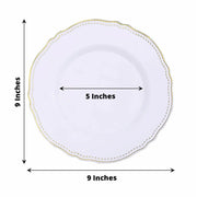 10 Round Plastic Dinner Plates with Gold Scalloped Rim - Disposable Tableware