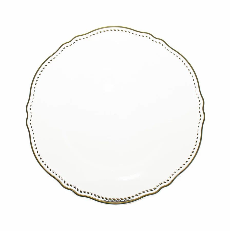 10 Round Plastic Dinner Plates with Gold Scalloped Rim - Disposable Tableware