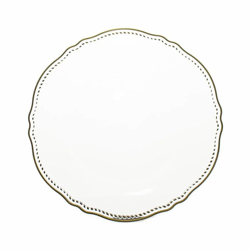 10 Round Plastic Dinner Plates with Gold Scalloped Rim - Disposable Tableware