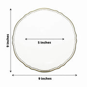 10 Round Plastic Dinner Plates with Gold Scalloped Rim - Disposable Tableware
