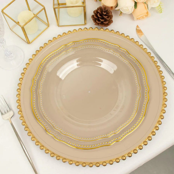 10 Round Plastic Dinner Plates with Gold Scalloped Rim - Disposable Tableware DSP_PLR0022_10_CLGD