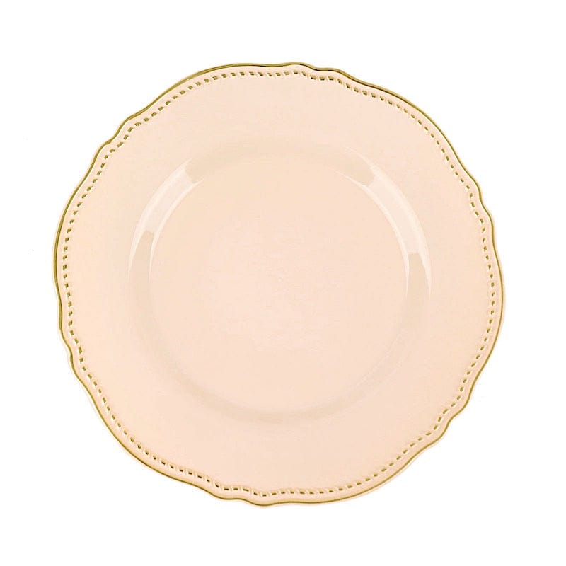 10 Round Plastic Dinner Plates with Gold Scalloped Rim - Disposable Tableware DSP_PLR0022_10_NUGD