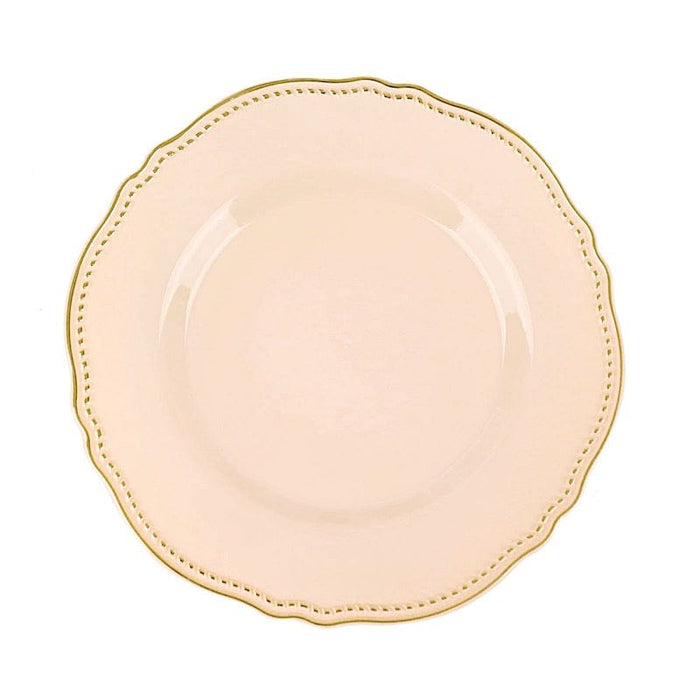 10 Round Plastic Dinner Plates with Gold Scalloped Rim - Disposable Tableware DSP_PLR0022_10_NUGD