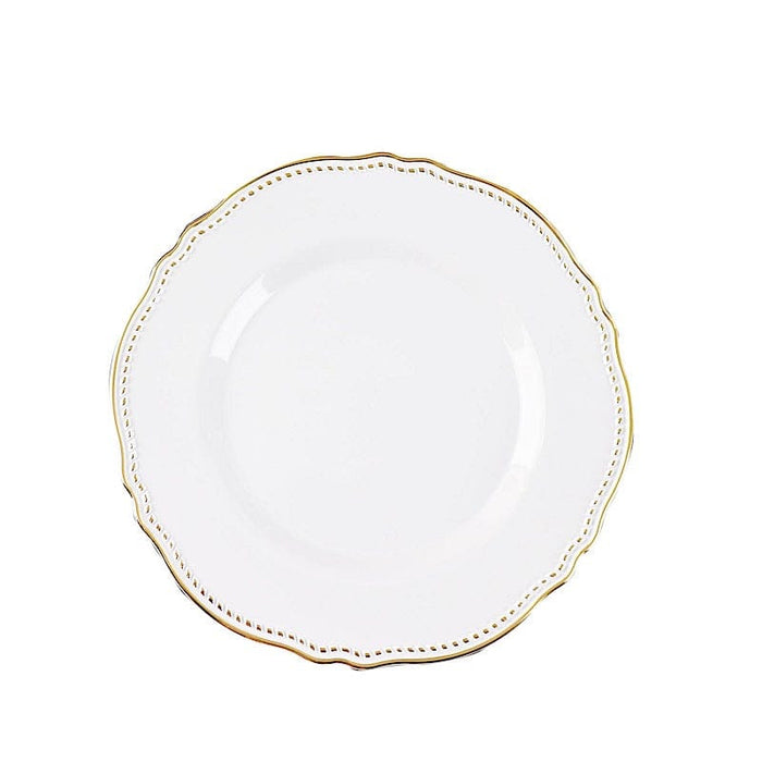 10 Round Plastic Dinner Plates with Gold Scalloped Rim - Disposable Tableware DSP_PLR0022_10_WHGD