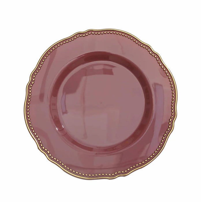 10 Round Plastic Dinner Plates with Gold Scalloped Rim - Disposable Tableware DSP_PLR0022_9_MVGD