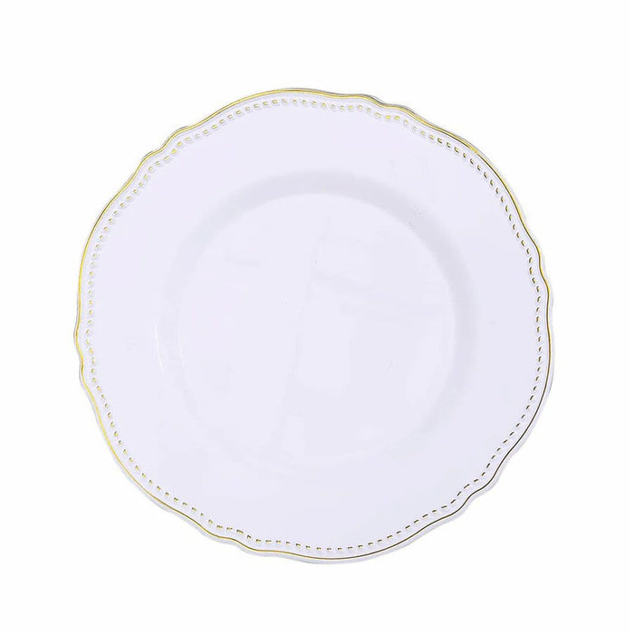 10 Round Plastic Dinner Plates with Gold Scalloped Rim - Disposable Tableware DSP_PLR0022_9_WHGD