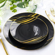 10 Round Plastic Salad and Dinner Plates with Metallic Prints - Disposable Tableware