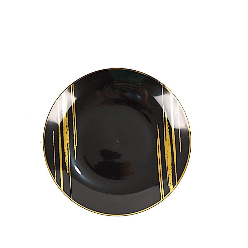 10 Round Plastic Salad and Dinner Plates with Metallic Prints - Disposable Tableware