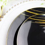 10 Round Plastic Salad and Dinner Plates with Metallic Prints - Disposable Tableware