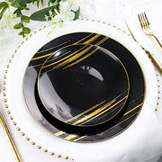 10 Round Plastic Salad and Dinner Plates with Metallic Prints - Disposable Tableware