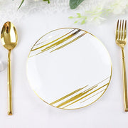 10 Round Plastic Salad and Dinner Plates with Metallic Prints - Disposable Tableware
