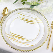 10 Round Plastic Salad and Dinner Plates with Metallic Prints - Disposable Tableware