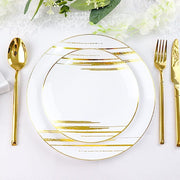 10 Round Plastic Salad and Dinner Plates with Metallic Prints - Disposable Tableware