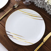 10 Round Plastic Salad and Dinner Plates with Metallic Prints - Disposable Tableware