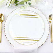 10 Round Plastic Salad and Dinner Plates with Metallic Prints - Disposable Tableware