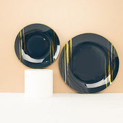 10 Round Plastic Salad and Dinner Plates with Metallic Prints - Disposable Tableware