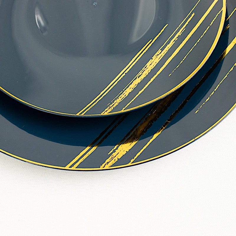 10 Round Plastic Salad and Dinner Plates with Metallic Prints - Disposable Tableware