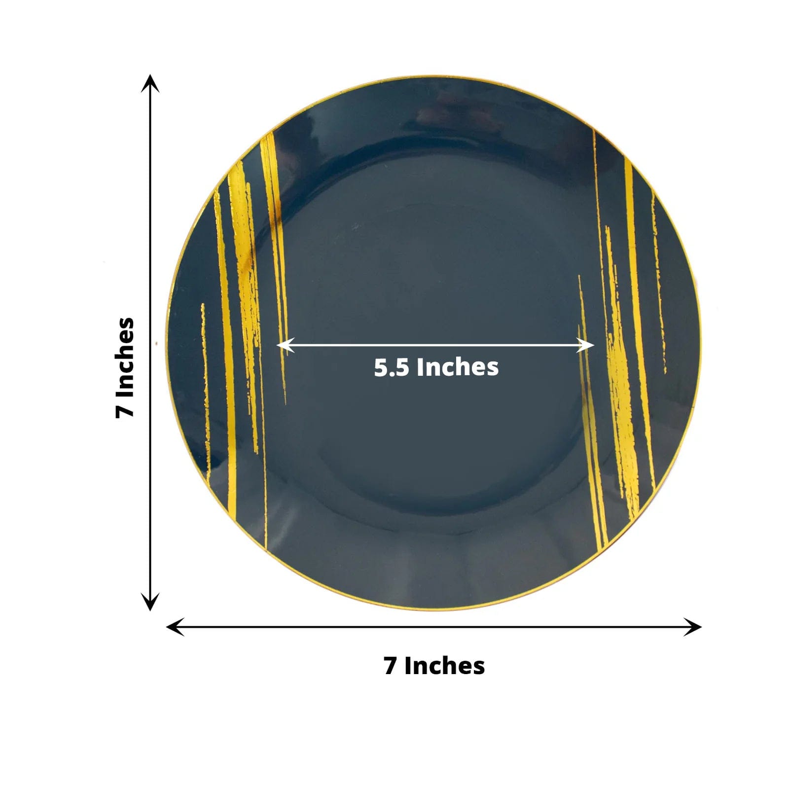 10 Round Plastic Salad and Dinner Plates with Metallic Prints - Disposable Tableware