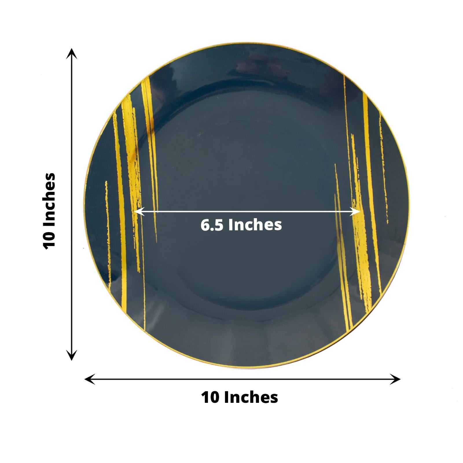10 Round Plastic Salad and Dinner Plates with Metallic Prints - Disposable Tableware