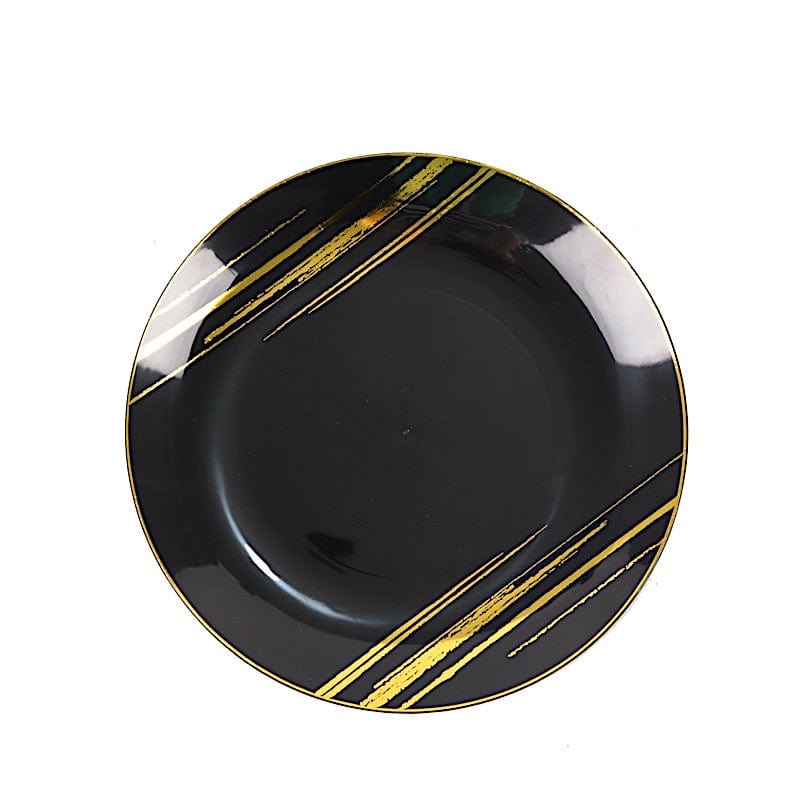 10 Round Plastic Salad and Dinner Plates with Metallic Prints - Disposable Tableware DSP_PLR0019_10_BKGD